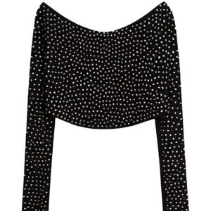 Symphony Black Rhinestone Long Sleeve Blouse Top — Size L (Fits M–L)